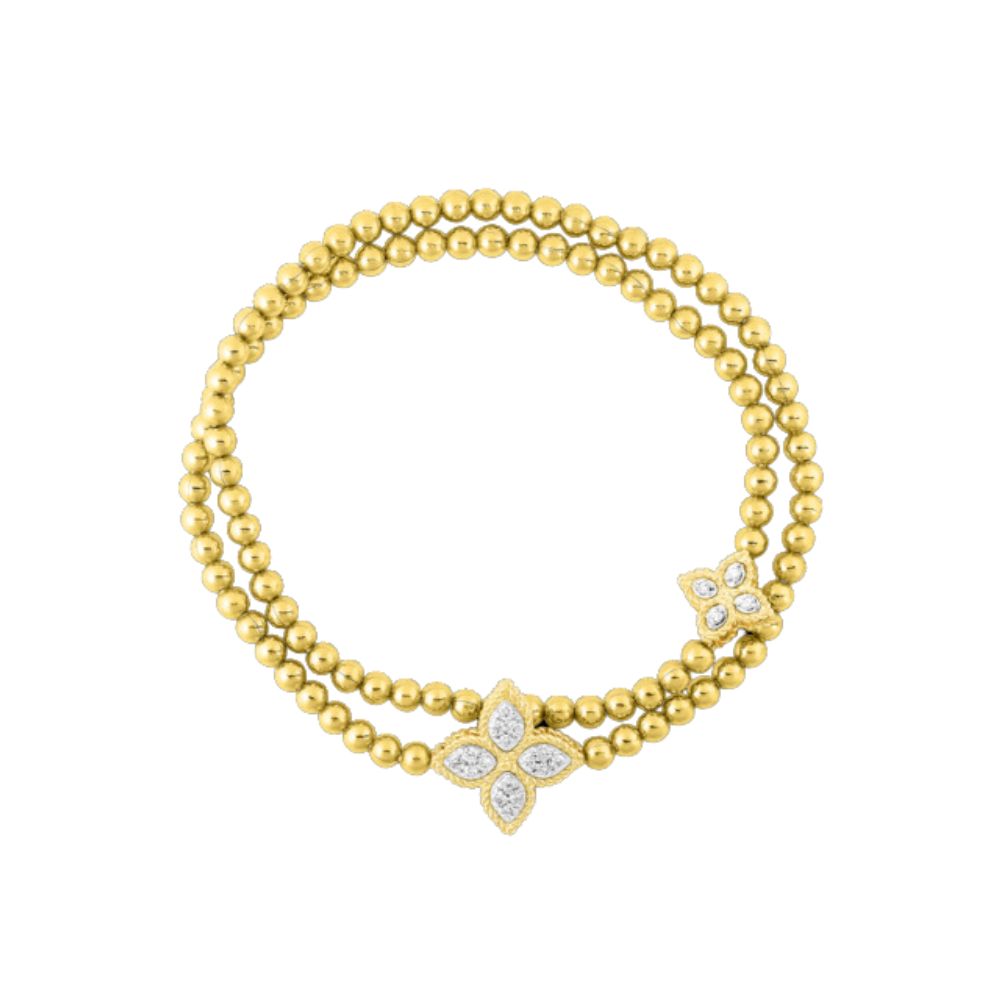 Roberto Coin 18K Yellow Gold Diamond Princess Flower Stretch Bracelet